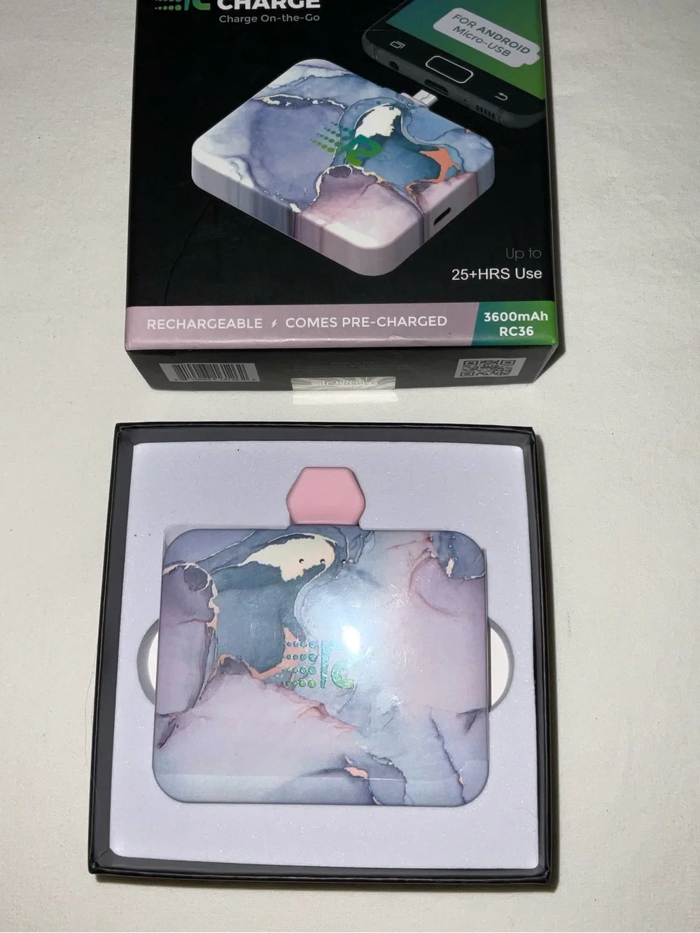 Portable 3600mAh Power Bank - Marble Pink/Blue